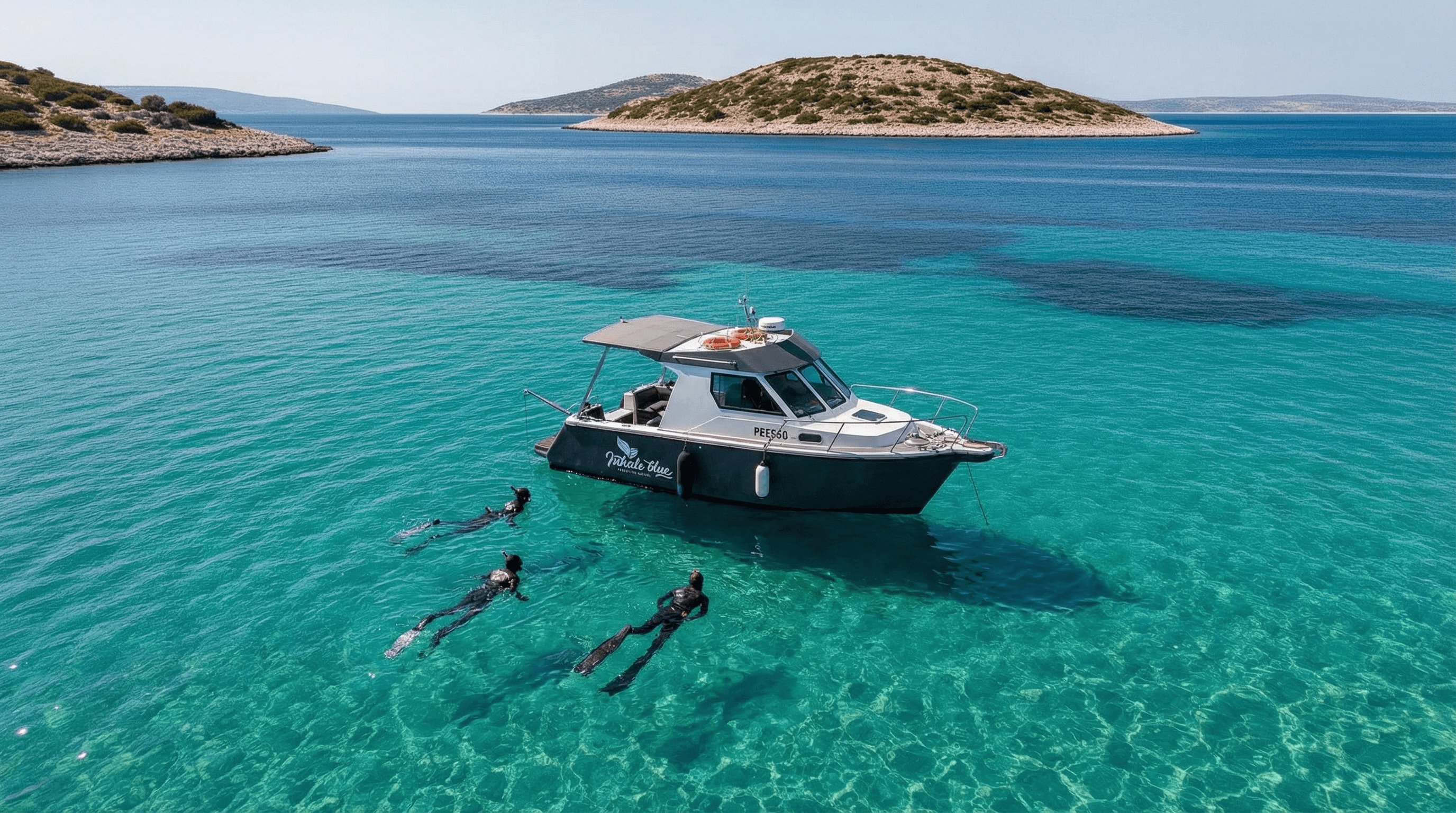 Freediving boat on crystal clear Adriatic sea near Pag, Croatia